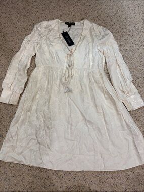 Rachel Zoe Ivory V-Neck Tie-Front Long Sleeve Dress
